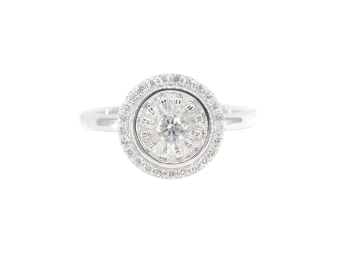 Bague 54 Bague entourage en or blanc 14 carats avec diamants 58 Facettes 2005