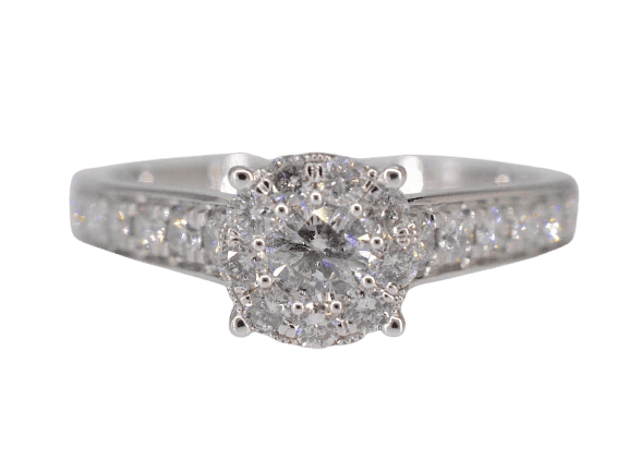 Bague 54 Bague entourage en or blanc 14 carats avec diamant 1,00 ct 58 Facettes 2006