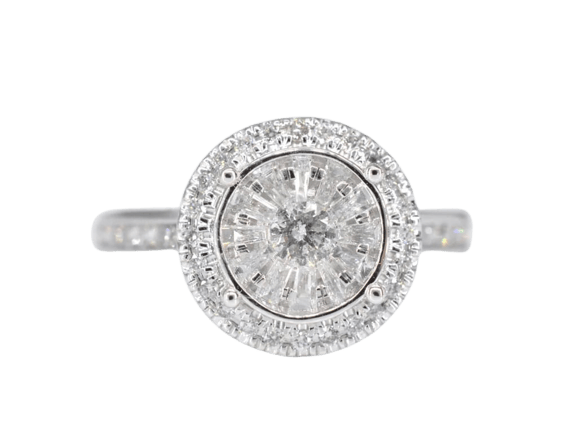Bague 54 Bague d'entourage en or blanc 14 carats avec diamants 58 Facettes 2008