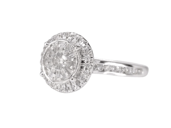 Bague 54 Bague d'entourage en or blanc 14 carats avec diamants 58 Facettes 2008