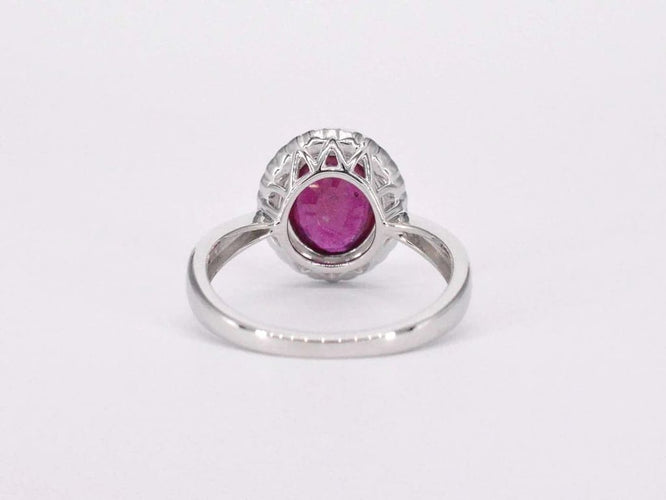 Bague 54 Bague entourage en or blanc 14 carats avec diamants et rubis 58 Facettes 2060