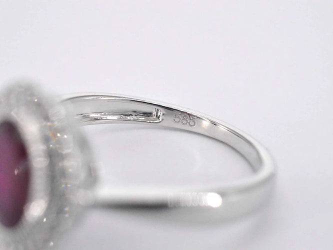 Bague 54 Bague entourage en or blanc 14 carats avec diamants et rubis 58 Facettes 2060