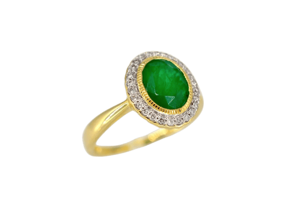 Bague 54 Bague entourage en or jaune 14 carats avec diamants et émeraude 58 Facettes 2144