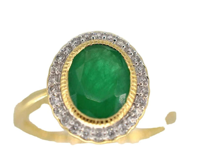 Bague 54 Bague entourage en or jaune 14 carats avec diamants et émeraude 58 Facettes 2144
