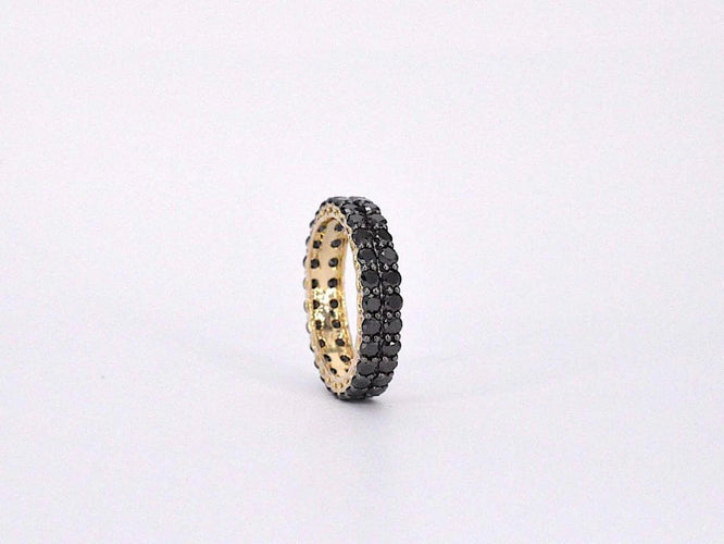 Bague 54 Bague d’éternité en or jaune 14 carats avec diamants noirs 58 Facettes 2211