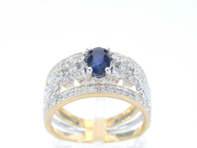Bague 54 Bague en or 14 carats sertie de diamants et saphir 58 Facettes 2239