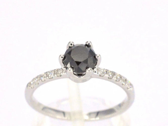 Bague 54 Bague en or blanc 14 carats avec diamant noir et diamants 58 Facettes 2222