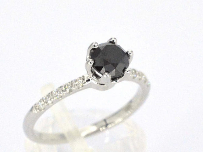 Bague 54 Bague en or blanc 14 carats avec diamant noir et diamants 58 Facettes 2222