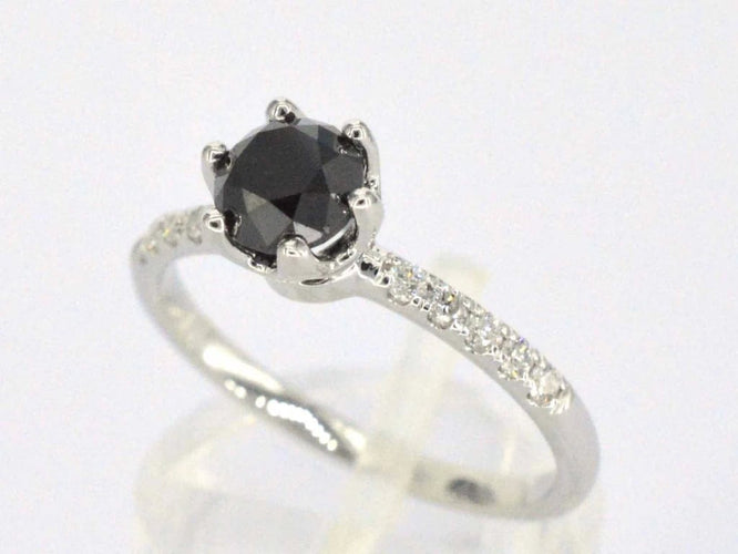Bague 54 Bague en or blanc 14 carats avec diamant noir et diamants 58 Facettes 2222