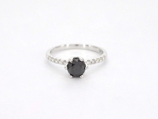 Bague 54 Bague en or blanc 14 carats avec diamant noir et diamants 58 Facettes 2222