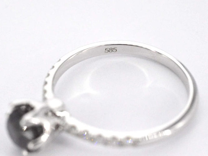 Bague 54 Bague en or blanc 14 carats avec diamant noir et diamants 58 Facettes 2222