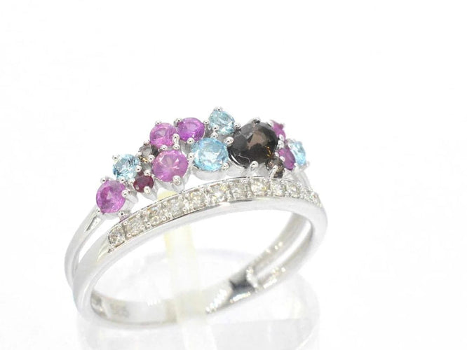 Bague 54 Bague en or blanc 14 carats avec diamants et pierres précieuses 58 Facettes 2317