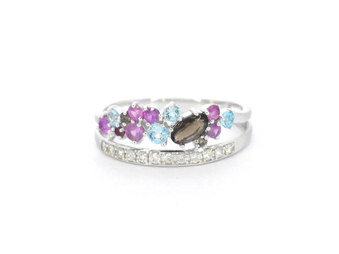 Bague 54 Bague en or blanc 14 carats avec diamants et pierres précieuses 58 Facettes 2317