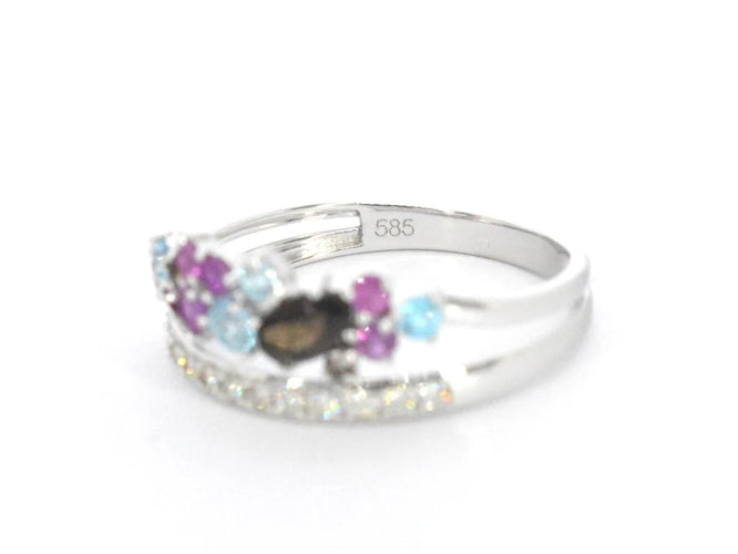 Bague 54 Bague en or blanc 14 carats avec diamants et pierres précieuses 58 Facettes 2317