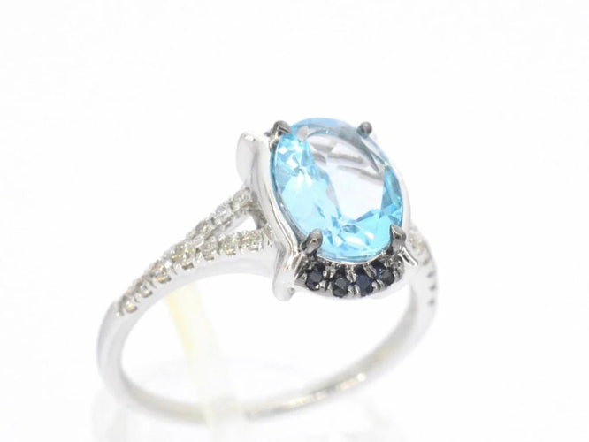 Bague 54 Bague en or blanc 14 carats avec diamants, topaze et saphir 58 Facettes 2322