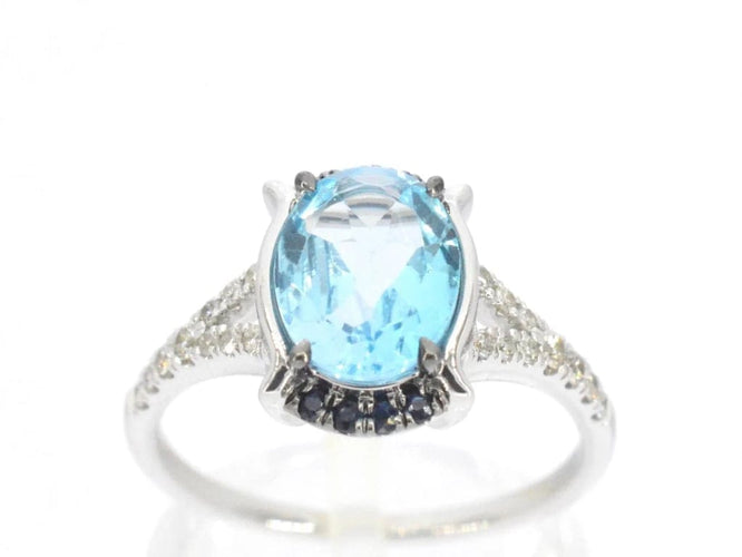 Bague 54 Bague en or blanc 14 carats avec diamants, topaze et saphir 58 Facettes 2322