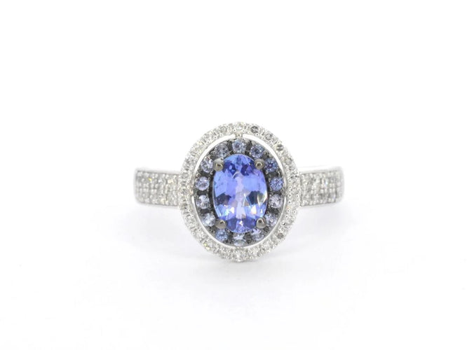 Bague 54 Bague en or blanc 14 carats avec diamants et tanzanite 58 Facettes 2325