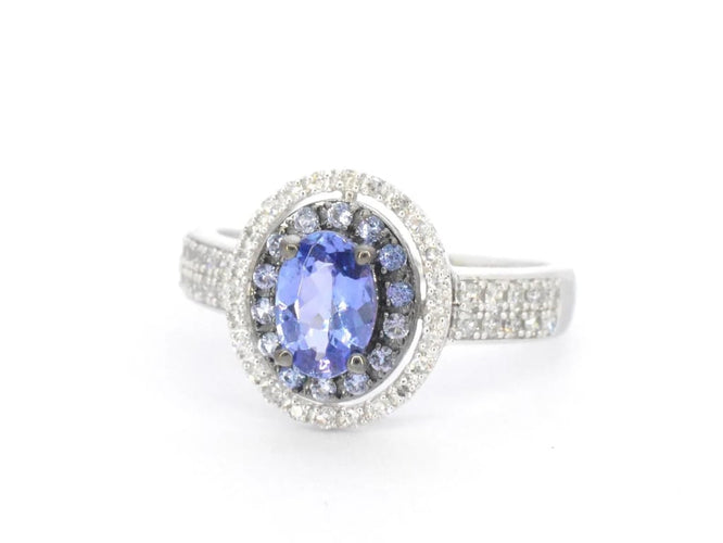 Bague 54 Bague en or blanc 14 carats avec diamants et tanzanite 58 Facettes 2325