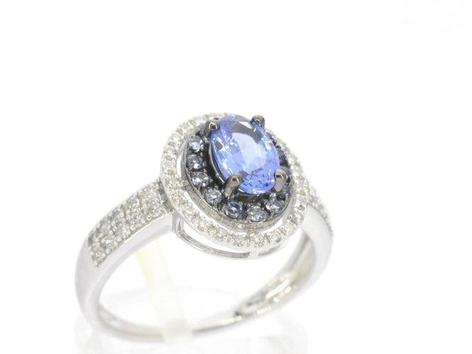 Bague 54 Bague en or blanc 14 carats avec diamants et tanzanite 58 Facettes 2325