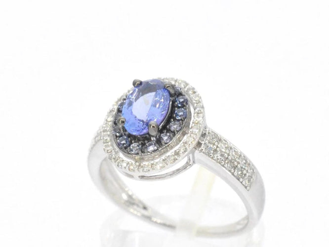 Bague 54 Bague en or blanc 14 carats avec diamants et tanzanite 58 Facettes 2325