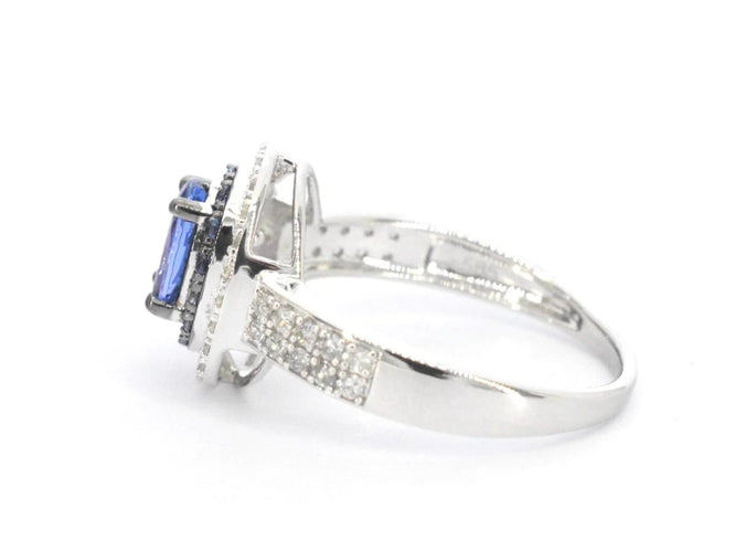 Bague 54 Bague en or blanc 14 carats avec diamants et tanzanite 58 Facettes 2325