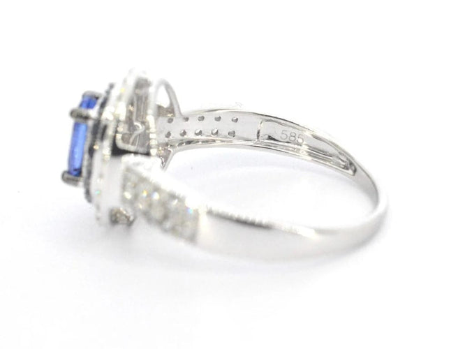 Bague 54 Bague en or blanc 14 carats avec diamants et tanzanite 58 Facettes 2325
