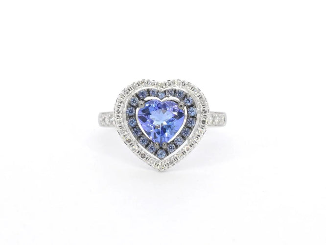 Bague 54 Bague en or blanc 14 carats avec diamants et tanzanite 58 Facettes 2326