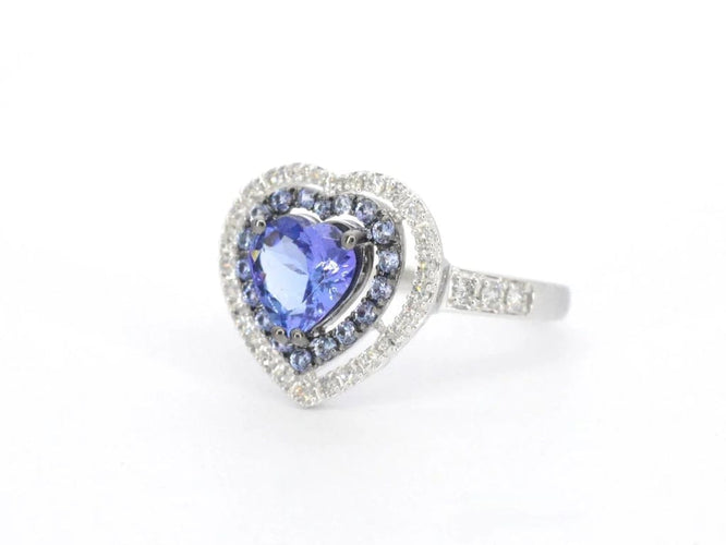 Bague 54 Bague en or blanc 14 carats avec diamants et tanzanite 58 Facettes 2326