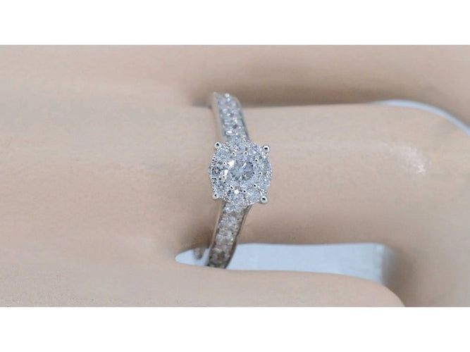 Bague 54 Bague entourage en or blanc 14 carats avec diamant 1,00 ct 58 Facettes 2006