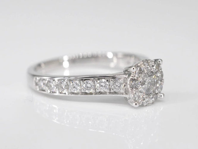 Bague 54 Bague entourage en or blanc 14 carats avec diamant 1,00 ct 58 Facettes 2006