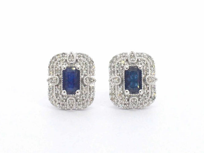 Boucles d'oreilles Boucles d'oreilles en or blanc 14 carats avec diamants et saphirs 58 Facettes 2349