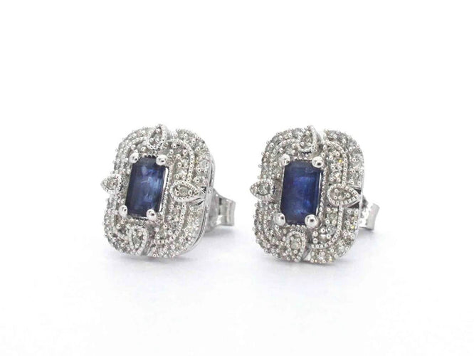 Boucles d'oreilles Boucles d'oreilles en or blanc 14 carats avec diamants et saphirs 58 Facettes 2349