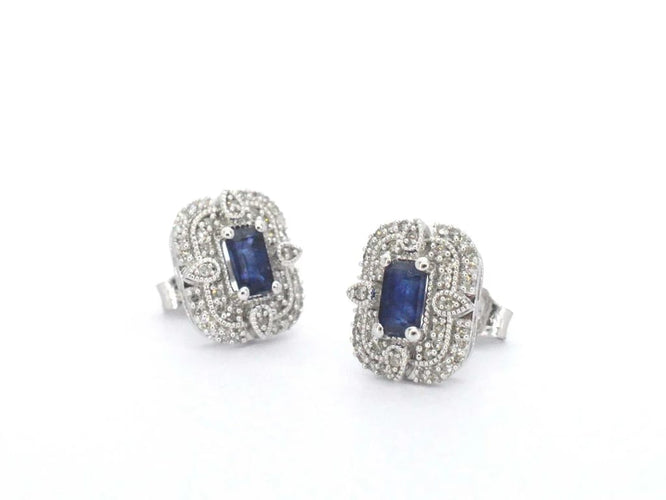Boucles d'oreilles Boucles d'oreilles en or blanc 14 carats avec diamants et saphirs 58 Facettes 2349