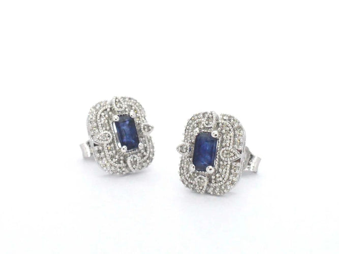 Boucles d'oreilles Boucles d'oreilles en or blanc 14 carats avec diamants et saphirs 58 Facettes 2349
