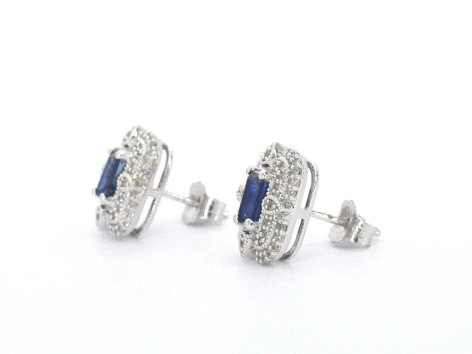 Boucles d'oreilles Boucles d'oreilles en or blanc 14 carats avec diamants et saphirs 58 Facettes 2349