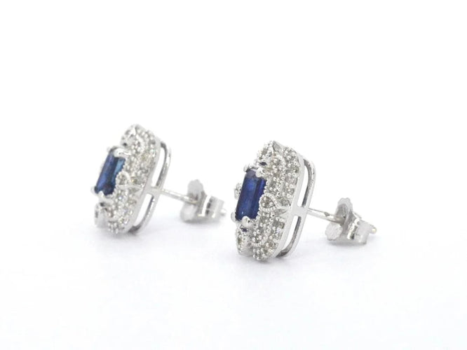 Boucles d'oreilles Boucles d'oreilles en or blanc 14 carats avec diamants et saphirs 58 Facettes 2349