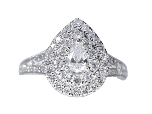 Bague 54 Bague entourage forme poire en or blanc 14 carats et diamants 58 Facettes 2048