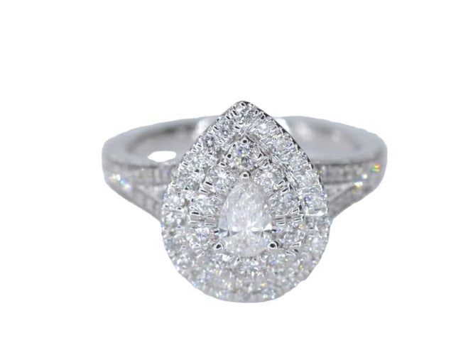 Bague 54 Bague entourage forme poire en or blanc 14 carats et diamants 58 Facettes 2048