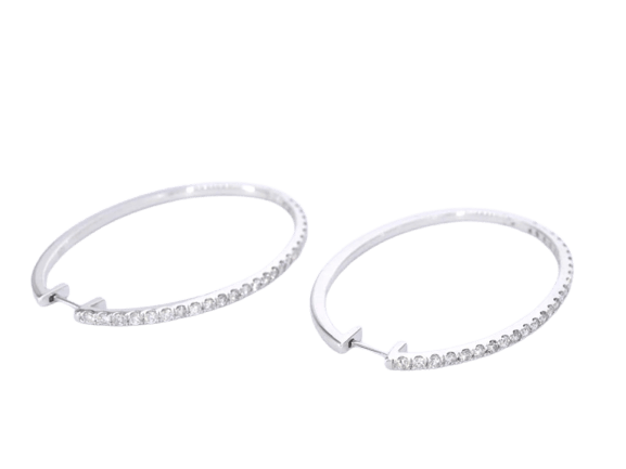Boucles d'oreilles Boucles d'oreilles créoles en or blanc 14 carats avec diamants 58 Facettes 2053