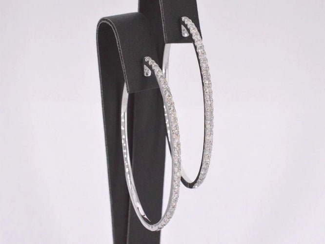 Boucles d'oreilles Boucles d'oreilles créoles en or blanc 14 carats avec diamants 58 Facettes 2053
