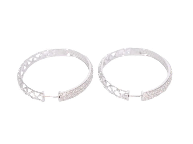 Boucles d'oreilles Boucles d'oreilles créoles en or blanc 14 carats avec diamants 58 Facettes 2054