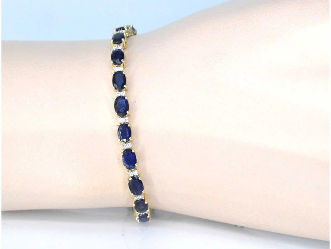Bracelet Bracelet tennis en or 14 carats avec diamants et saphir 58 Facettes 2063