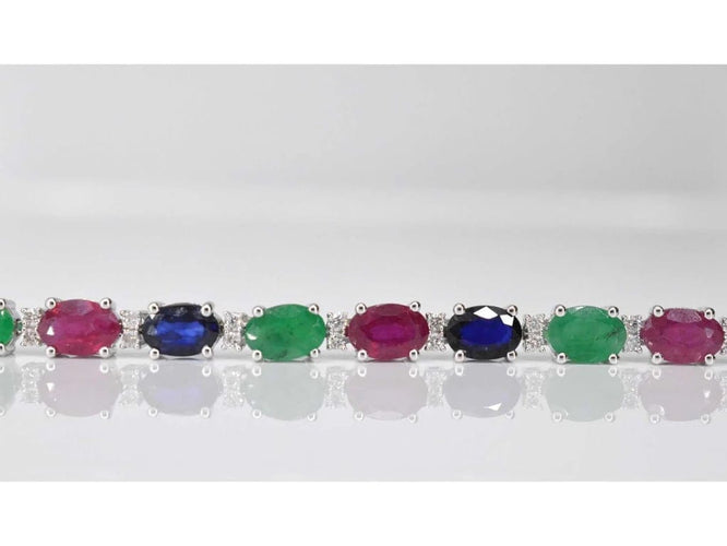 Bracelet Bracelet tennis en or blanc 14 carats avec diamants, saphirs, rubis et émeraudes 58 Facettes 2068