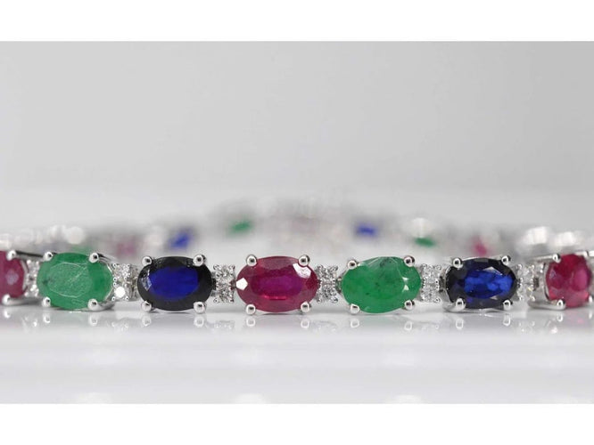 Bracelet Bracelet tennis en or blanc 14 carats avec diamants, saphirs, rubis et émeraudes 58 Facettes 2068