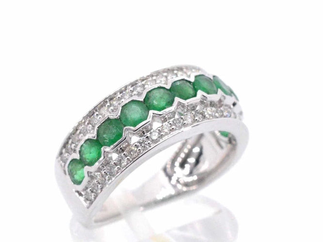 Bague 54 Bague en or blanc 14 carats avec diamants et émeraude 58 Facettes 2071