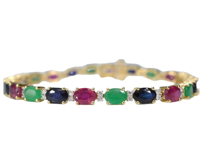 Bracelet Bracelet tennis en or 14 carats avec diamants, saphir, rubis et émeraude 58 Facettes 2069