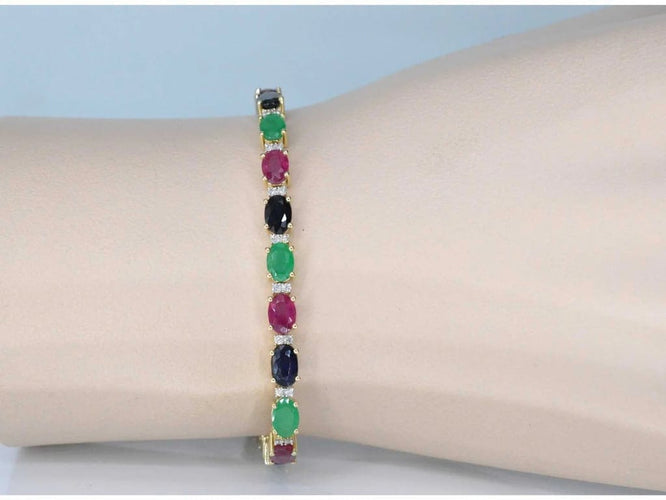 Bracelet Bracelet tennis en or 14 carats avec diamants, saphir, rubis et émeraude 58 Facettes 2069