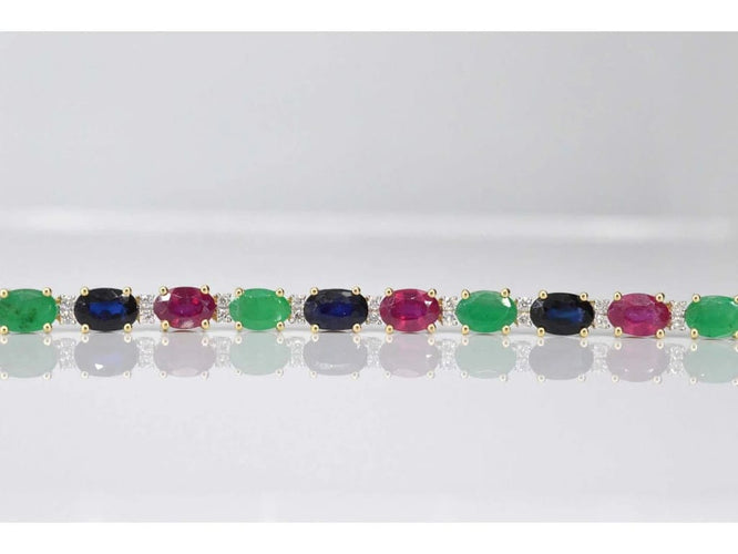 Bracelet Bracelet tennis en or 14 carats avec diamants, saphir, rubis et émeraude 58 Facettes 2069