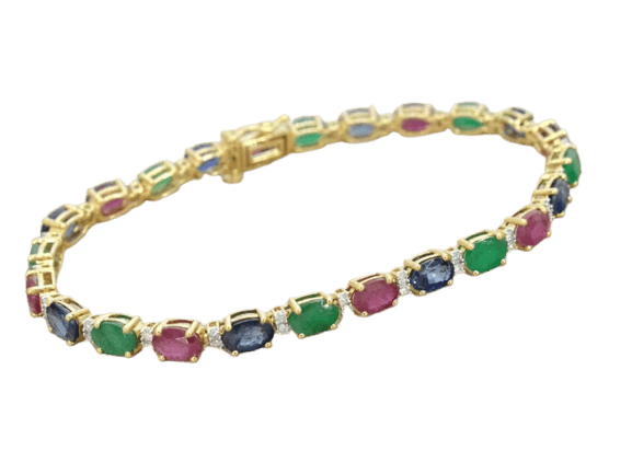 Bracelet Bracelet tennis en or 14 carats avec diamants, saphirs, rubis et émeraudes 58 Facettes 2069