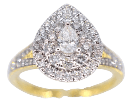 Bague 54 Bague entourage forme poire en or 14 carats avec diamant 1,15 ct 58 Facettes 2154